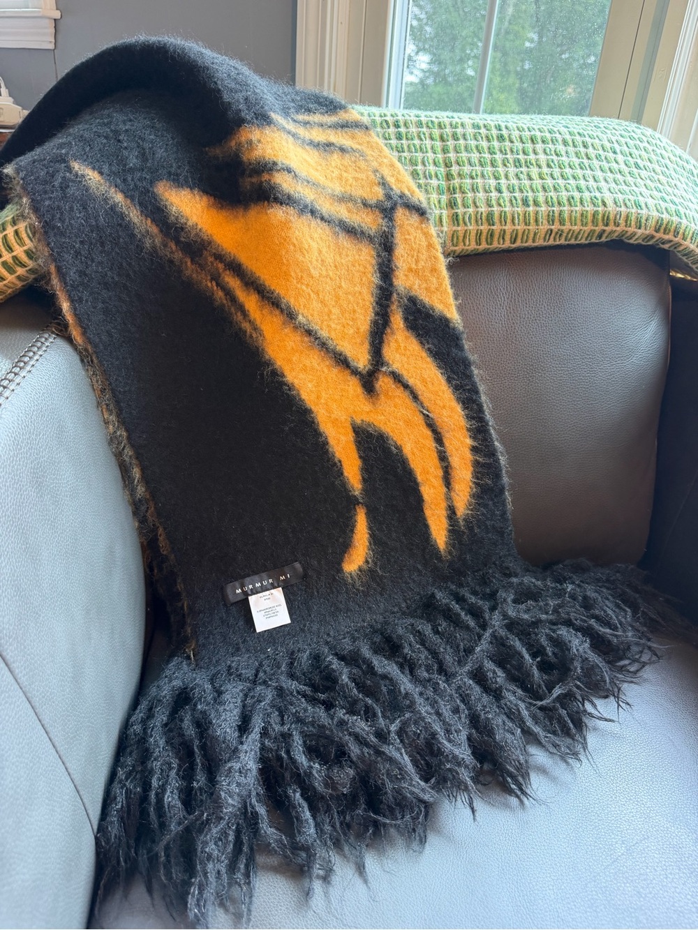 New Black and Orange Mohair Blend Decorative Throw blanket/ Scarf